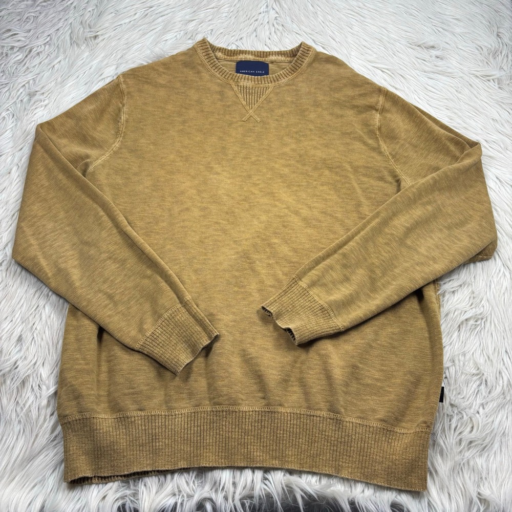 American Eagle Men's L‎ Tan Crew Pullover Sweater Preppy Sporty Normcore Classic